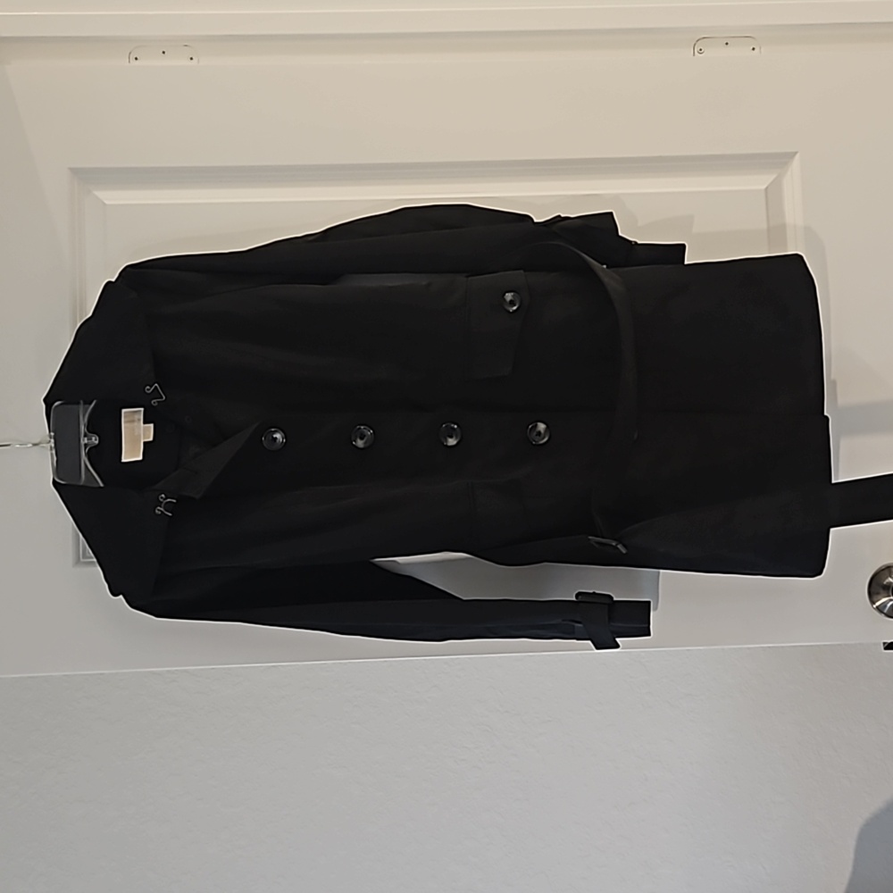 Black hooded Michael Kors trench coat